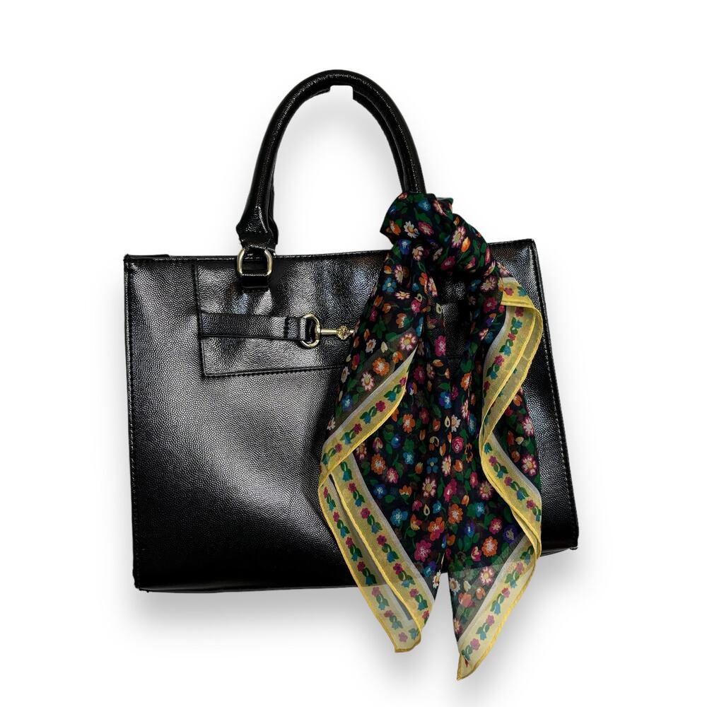 Talbots Black Floral Square Silk Scarf